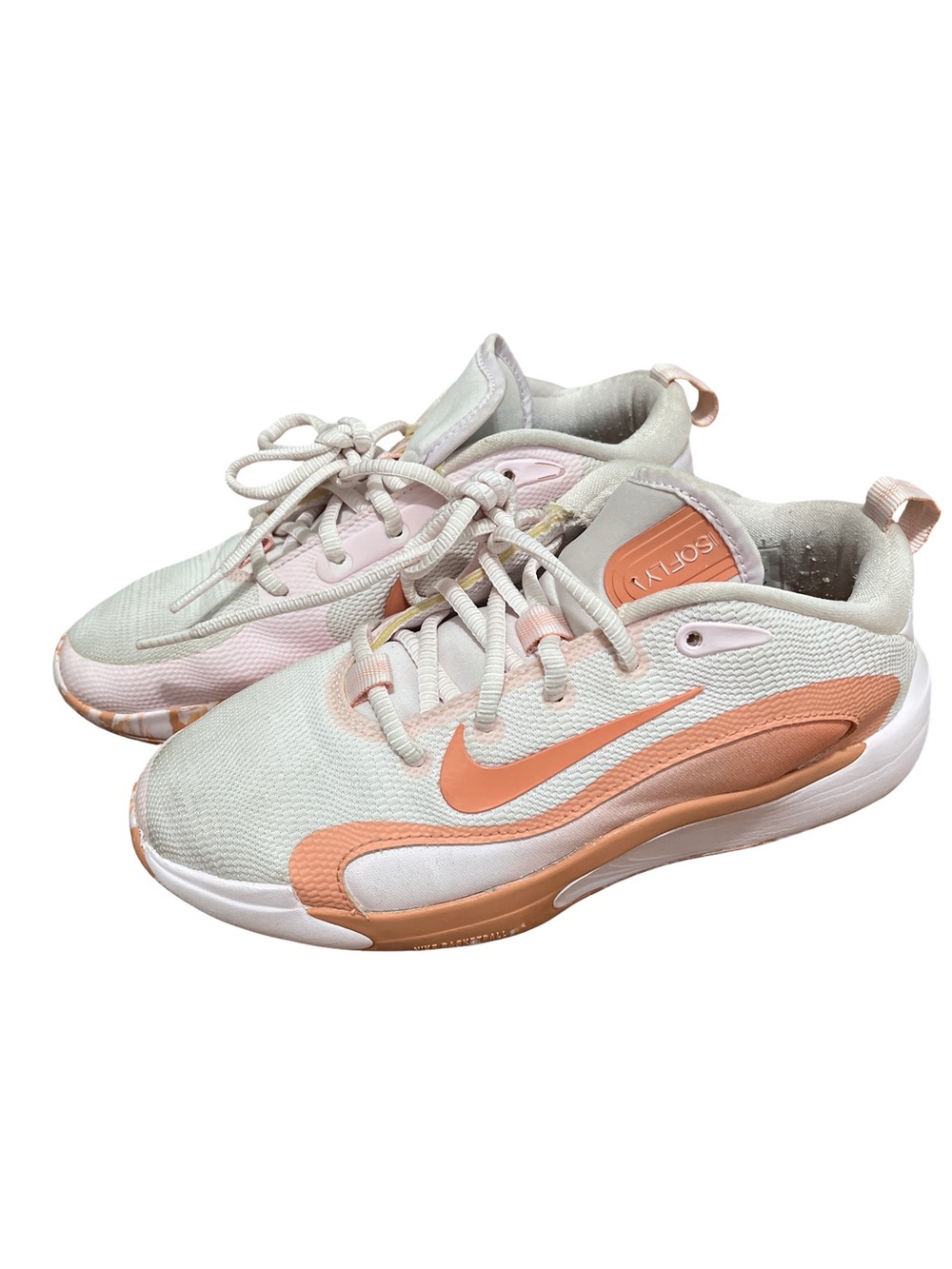 Nike Girls 4.5Y Volleyball Shoes White Pink Peach Indoor Court Sneakers